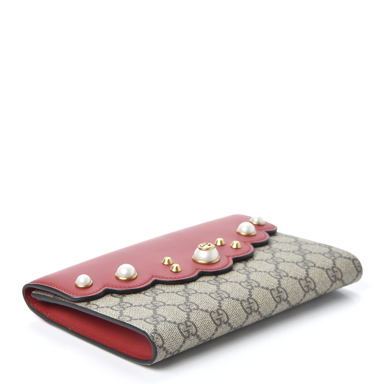 Gucci GG Supreme Monogram Mini Peony Pearly Clutch Red 3 of 10