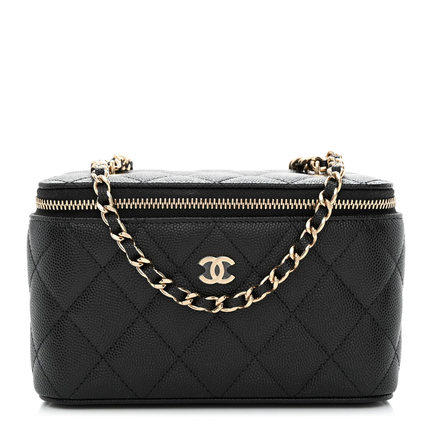 Caviar Quilted Small Vanity Case With Chain Black