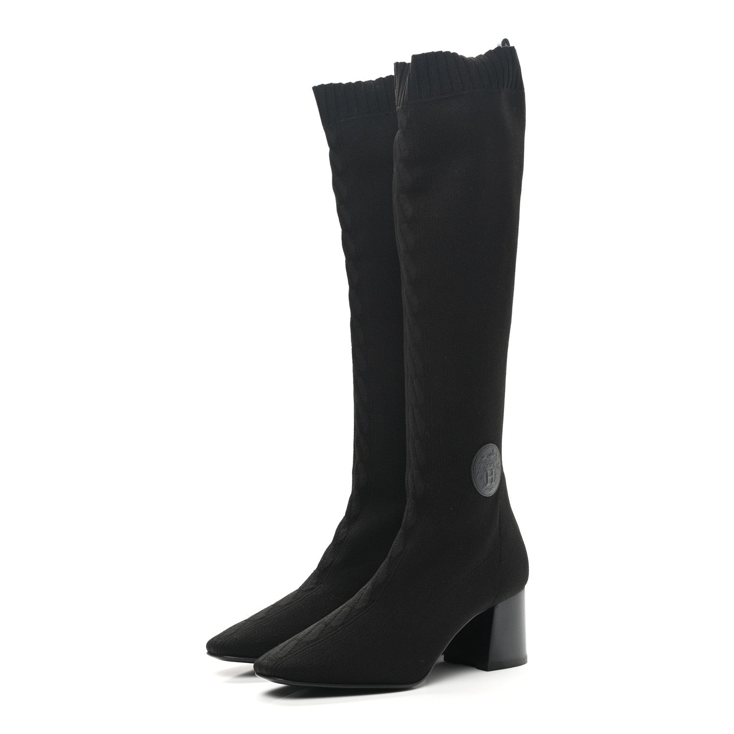 Hermes Knit Calfskin Fontaine 60 Boots 38.5 Black 3 of 8