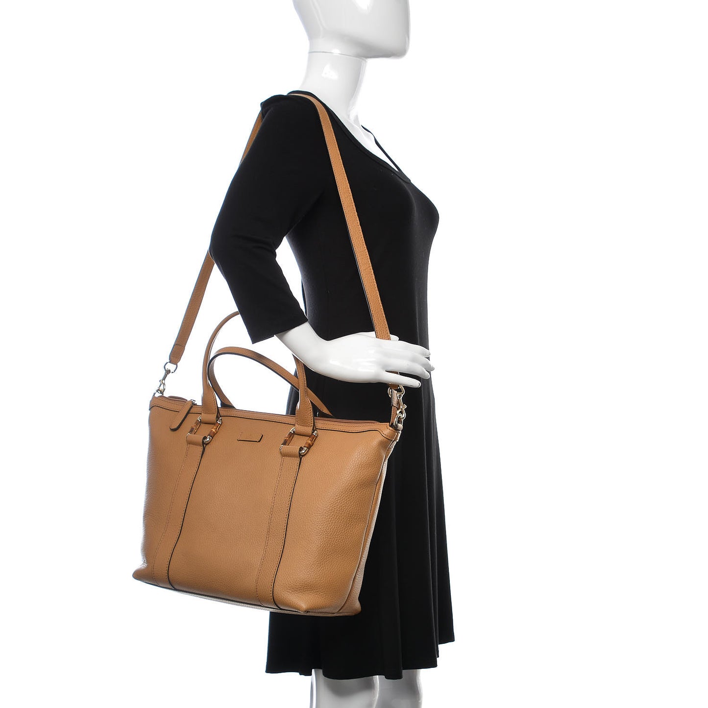 Calfskin Bamboo Top Handle Tote Tan