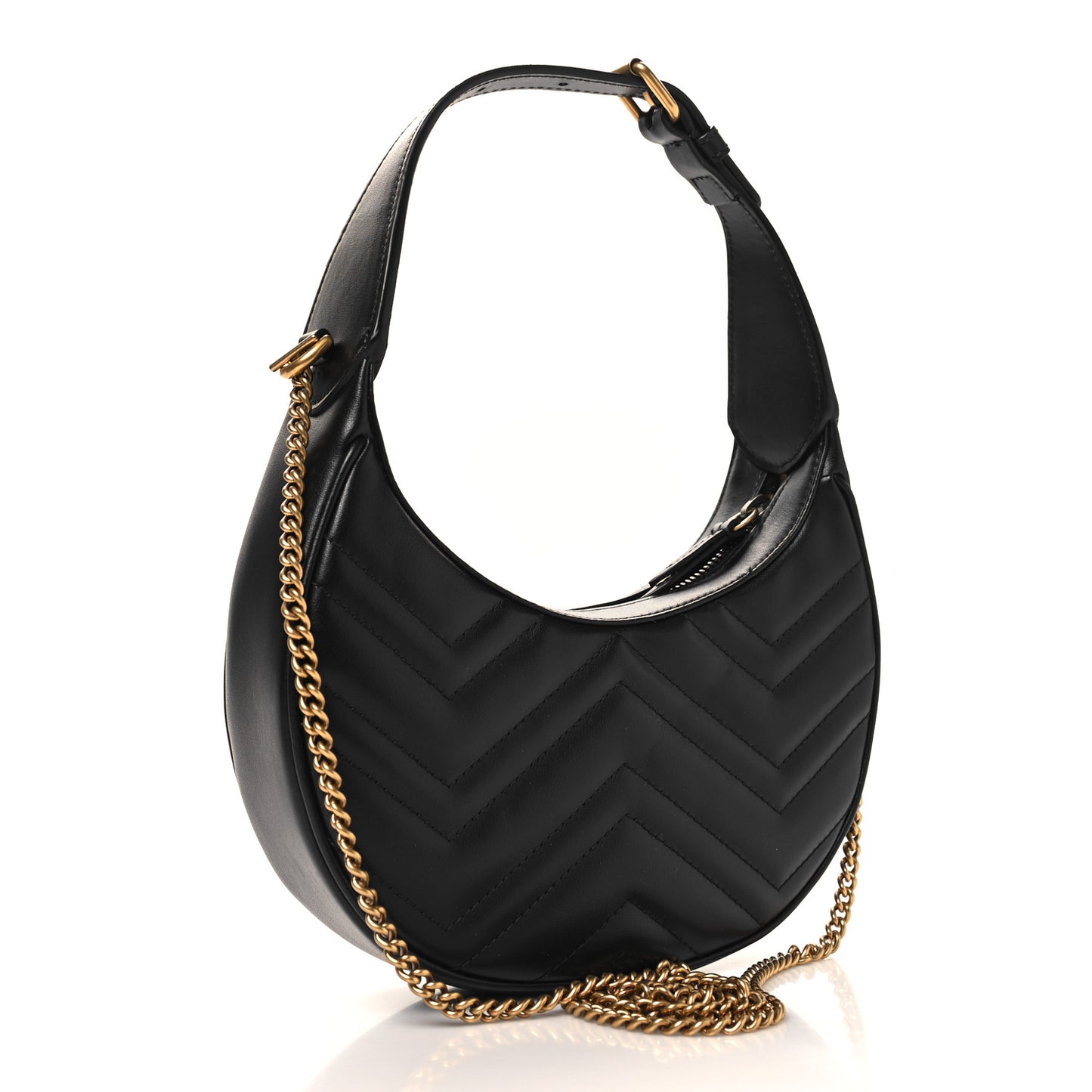Calfskin Matelasse Chevron Mini GG Marmont Half Moon Hobo Black