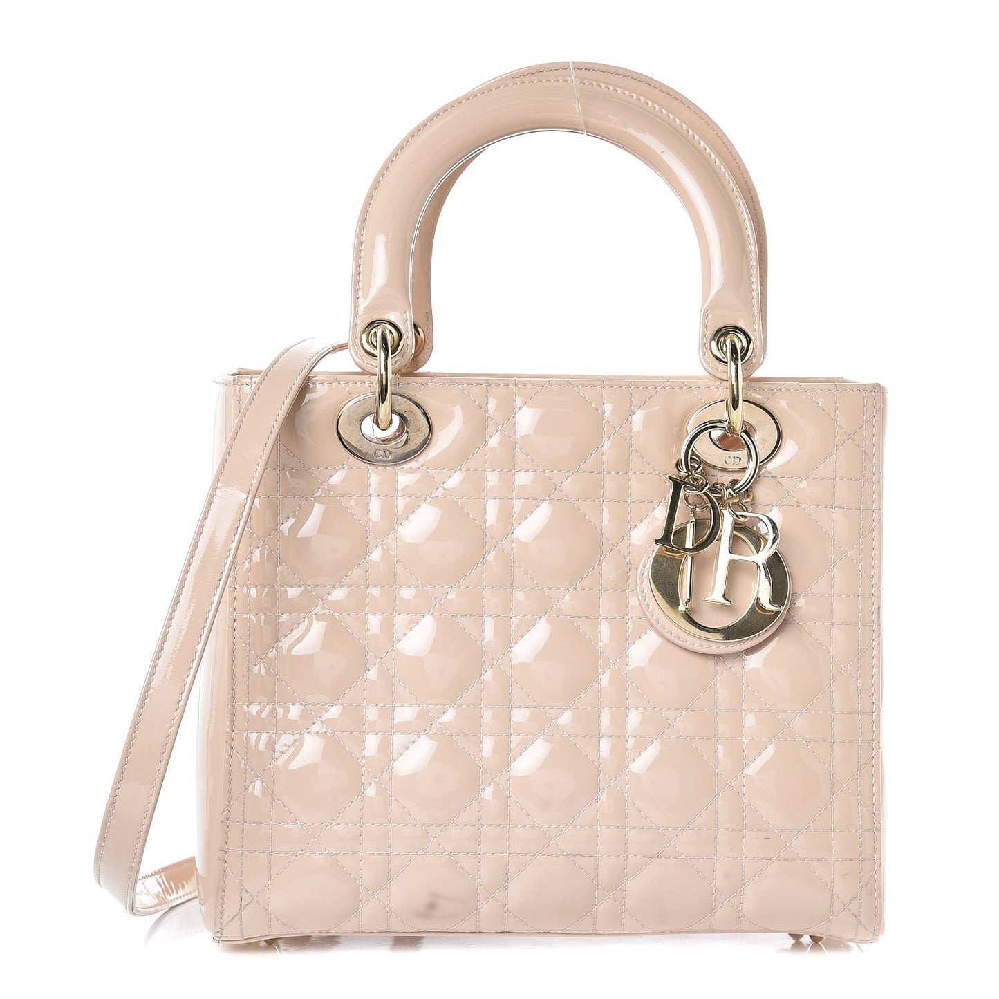 Patent Cannage Medium Lady Dior Beige