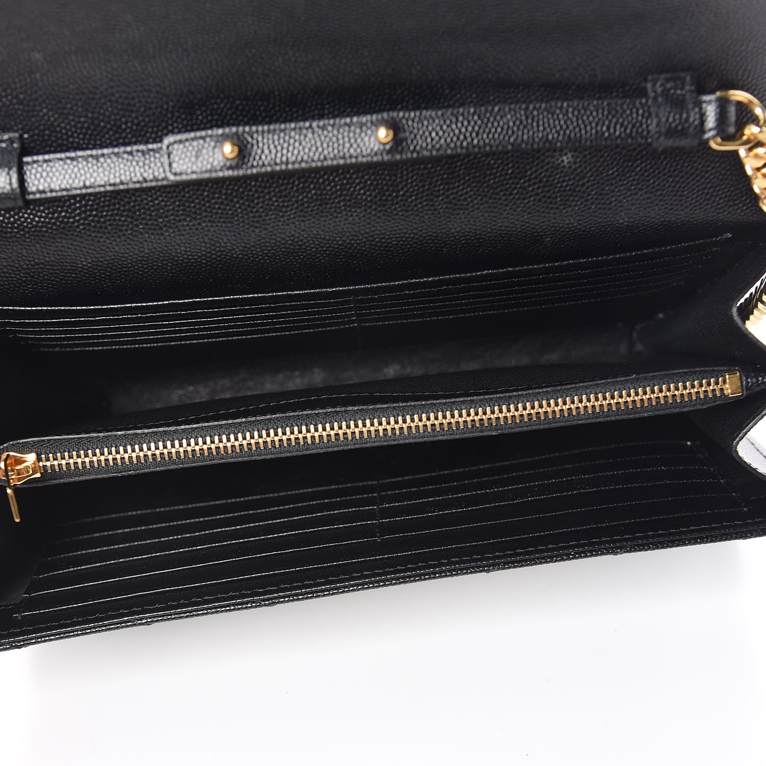 Saint Laurent Grain De Poudre Matelasse Chevron Monogram Chain Wallet Black 5 of 11