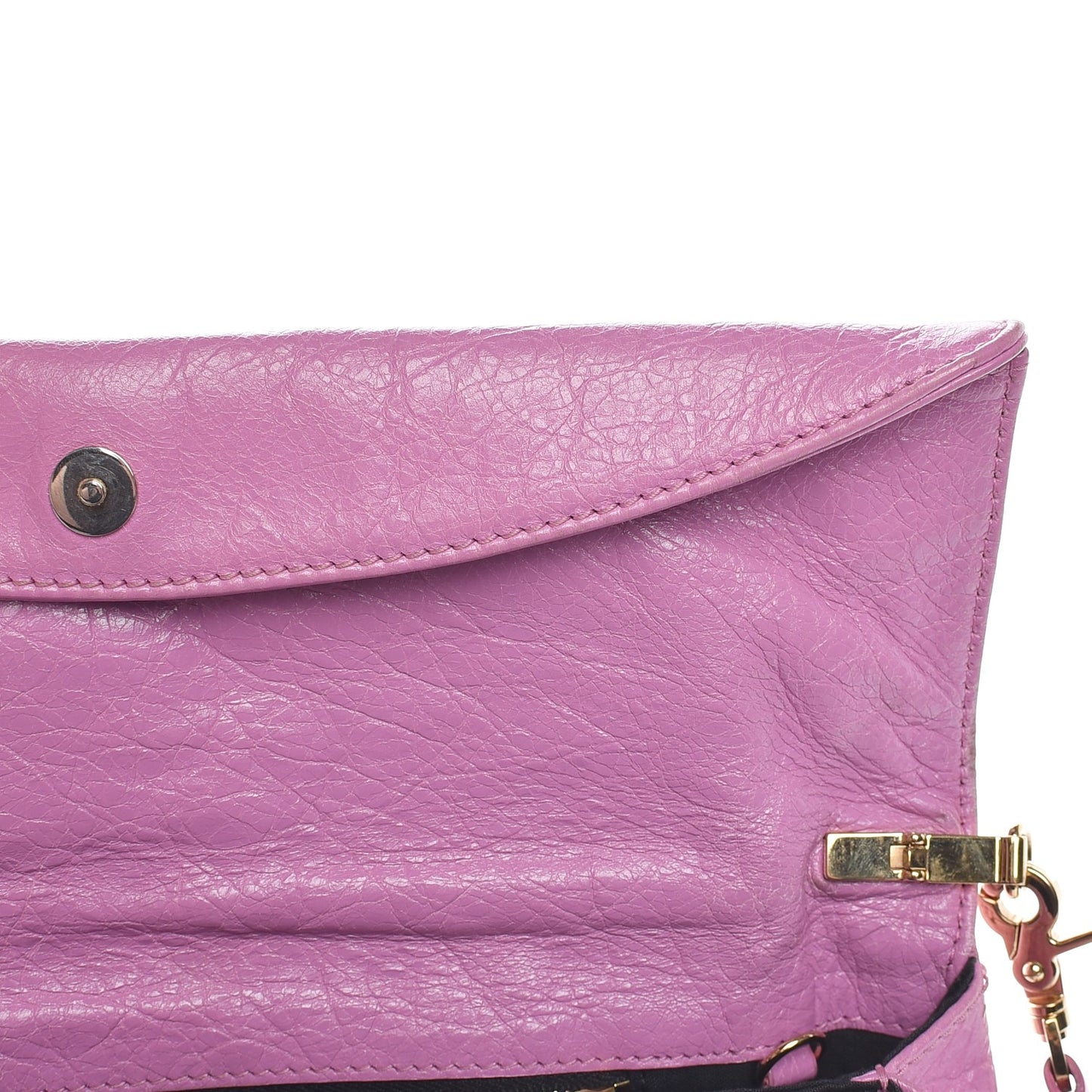 Agneau Giant 12 Gold Hardware Envelope Strap Clutch Rose Berlingot
