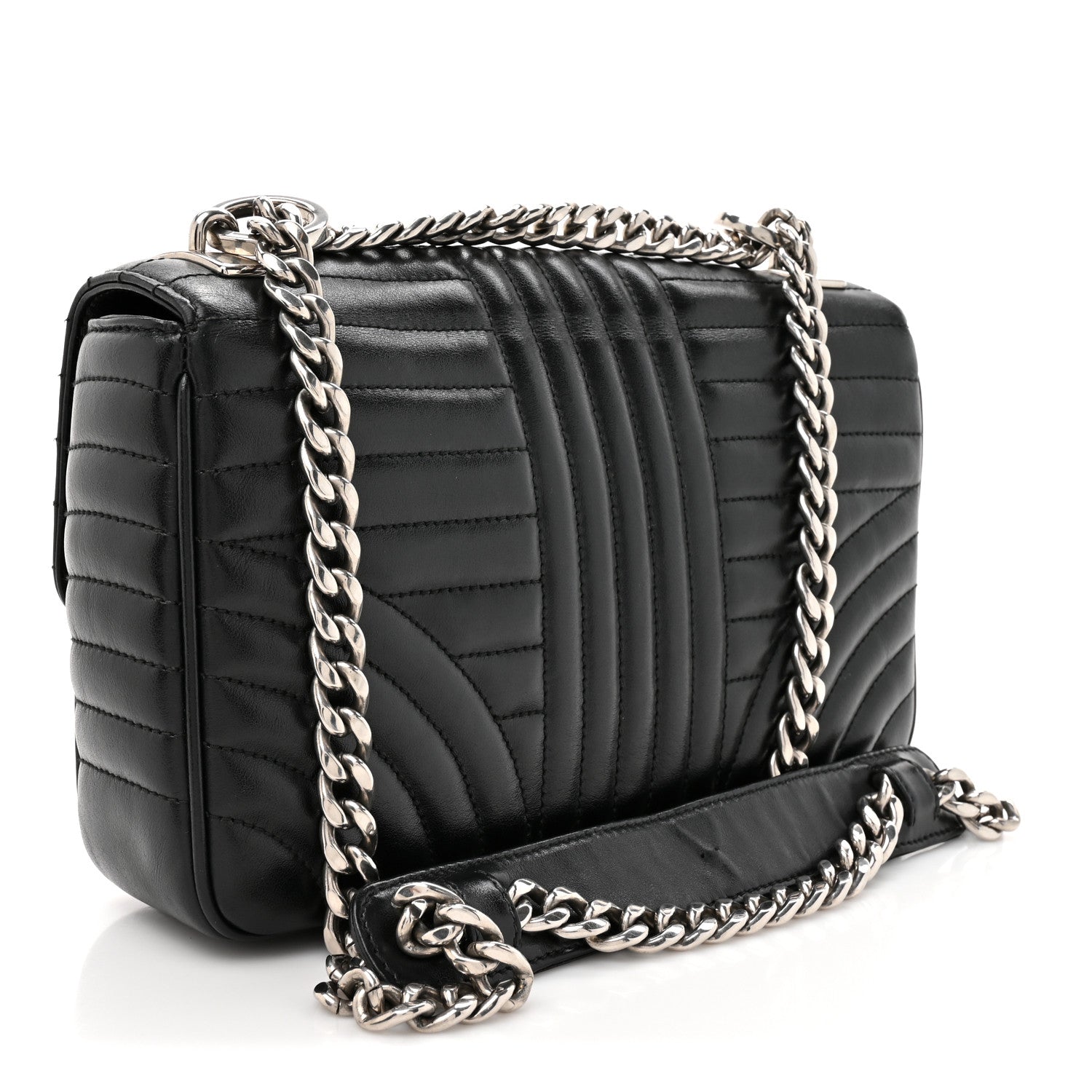 Prada Soft Calfskin Impunture Diagramme Medium Chain Flap Shoulder Bag Black 4 of 25