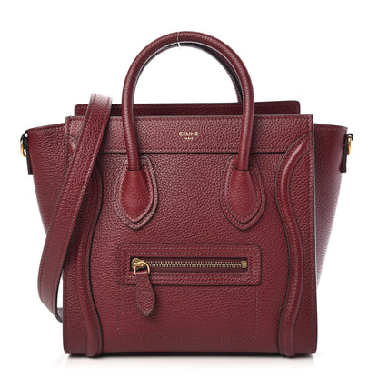 Celine Drummed Calfskin Nano Luggage Burgundy 1 of 10
