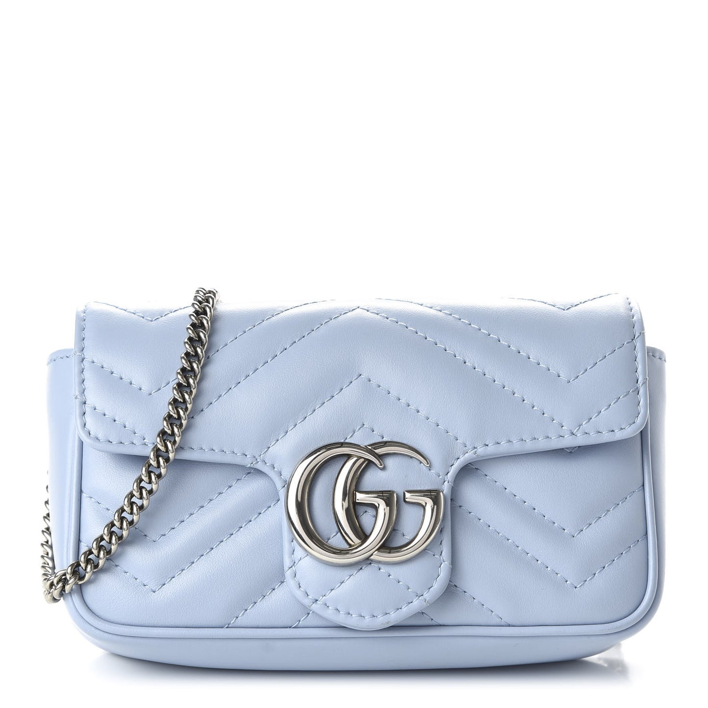 Calfskin Matelasse Super Mini GG Marmont Shoulder Bag Porcelain Light Blue