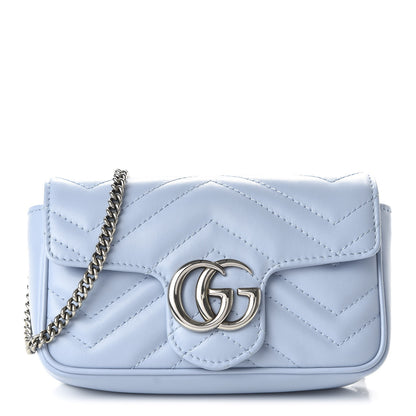 Gucci Calfskin Matelasse Super Mini GG Marmont Shoulder Bag Porcelain Light Blue 1 of 11