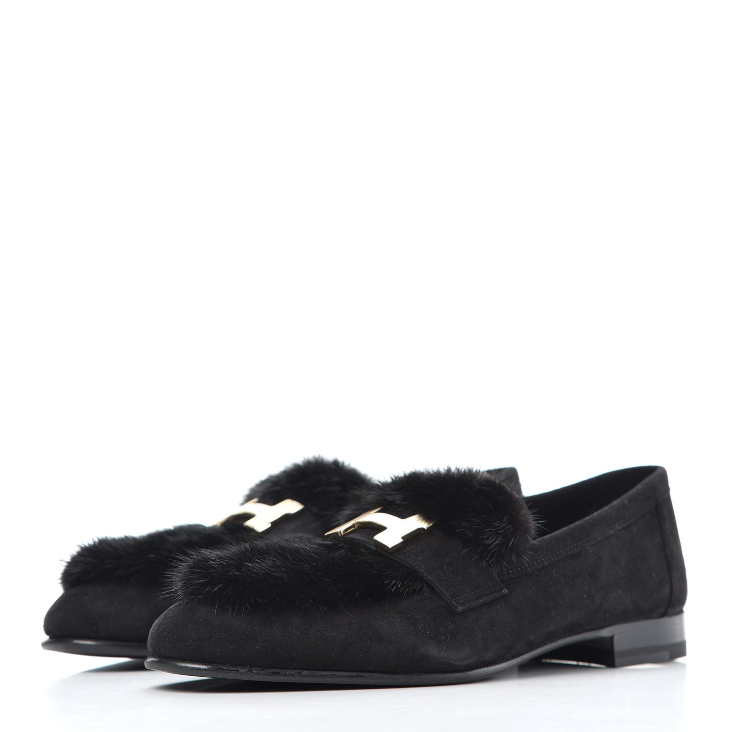 Mink Fur Suede Goatskin Paris Loafers 35 Black