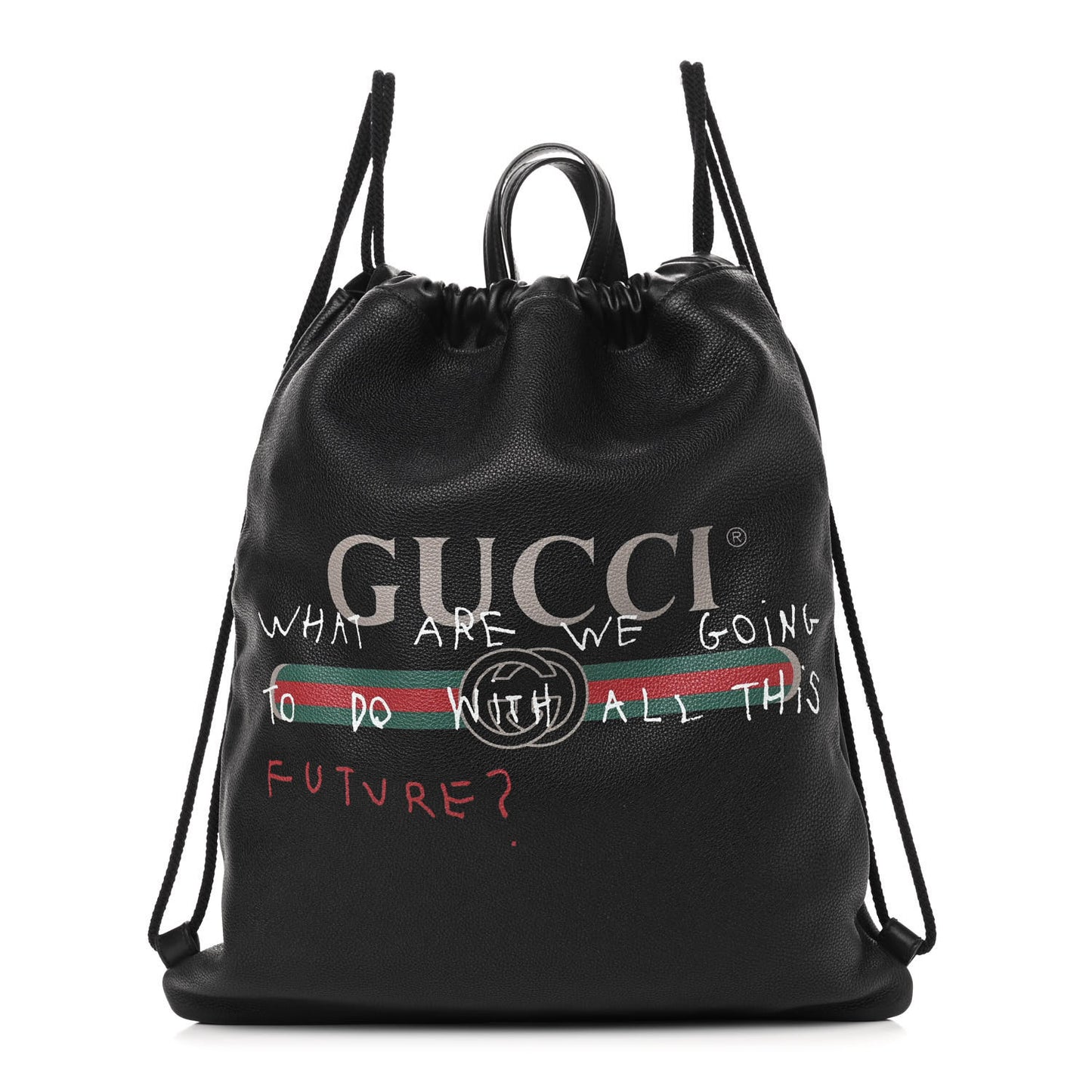 Calfskin Coco Capitan Logo Drawstring Backpack Black