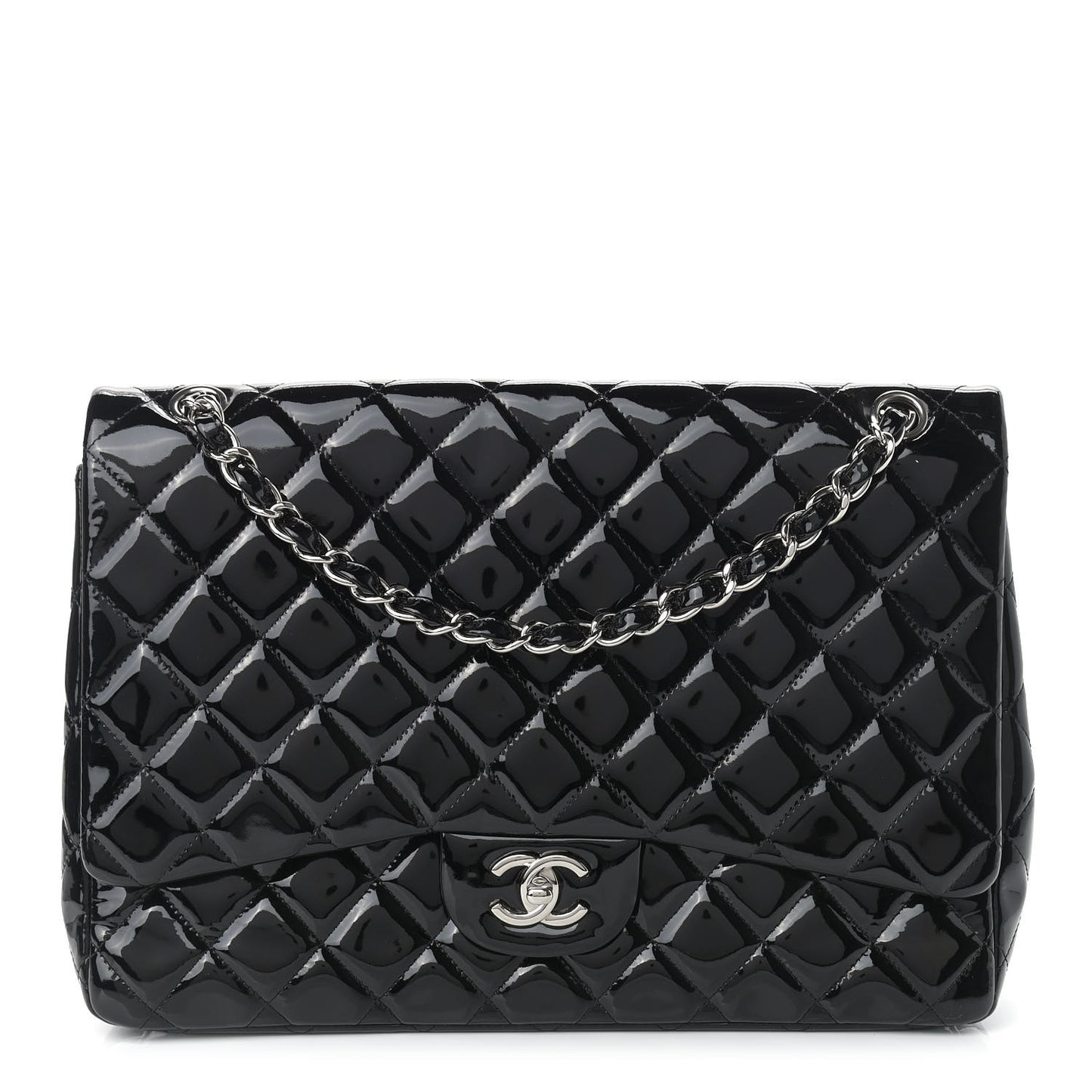 Patent Quilted Maxi Single Flap Black