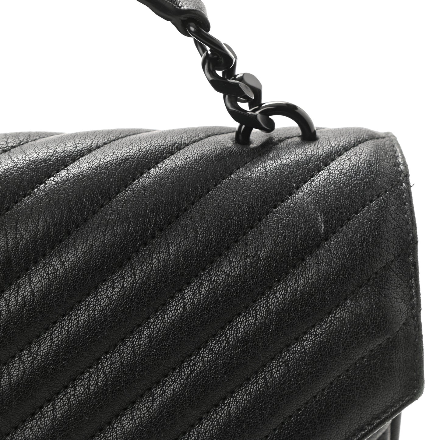 Sheepskin Matelasse Chevron Monogram Monochrome Large College Satchel Black