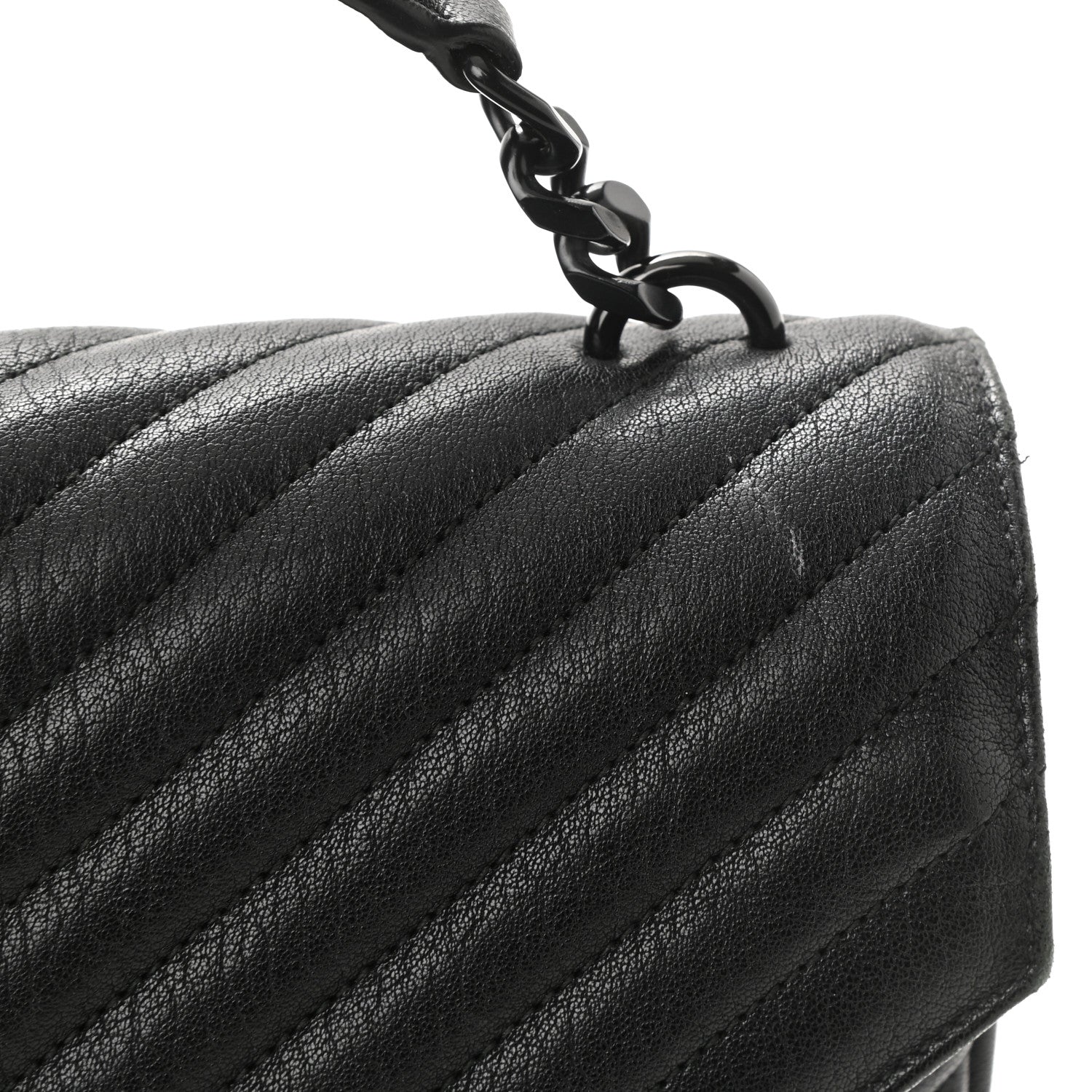 Saint Laurent Sheepskin Matelasse Chevron Monogram Monochrome Large College Satchel Black 11 of 13