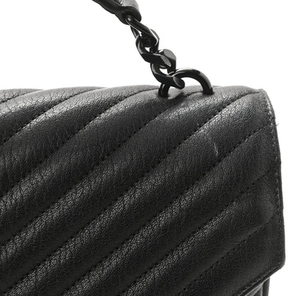 Saint Laurent Sheepskin Matelasse Chevron Monogram Monochrome Large College Satchel Black 11 of 13