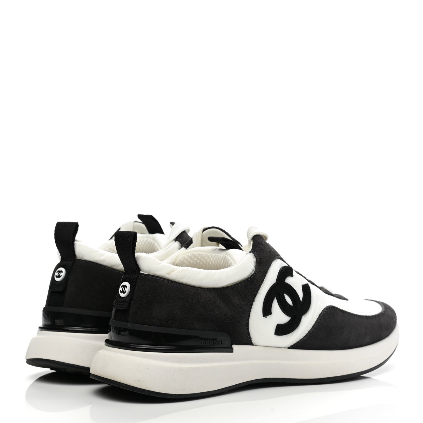 Nylon Suede Calfskin CC Sneakers 37.5 White Dark Grey
