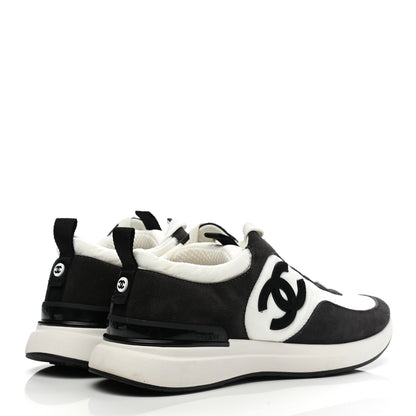 Chanel Nylon Suede Calfskin CC Sneakers 37.5 White Dark Grey 4 of 10