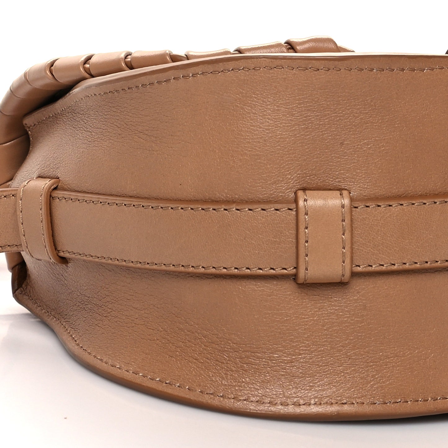 Calfskin Whipstitch Mini Marcie Round Crossbody Bag Light Tan