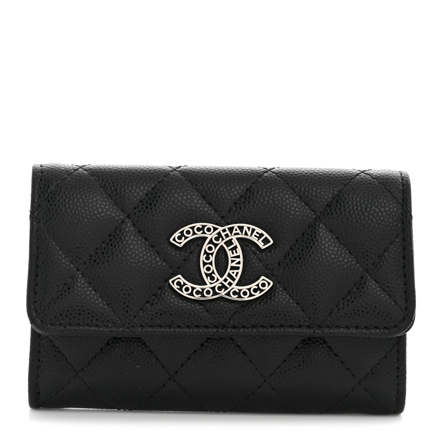 Caviar Quilted Coco Chanel Logo Flap Card Holder Black