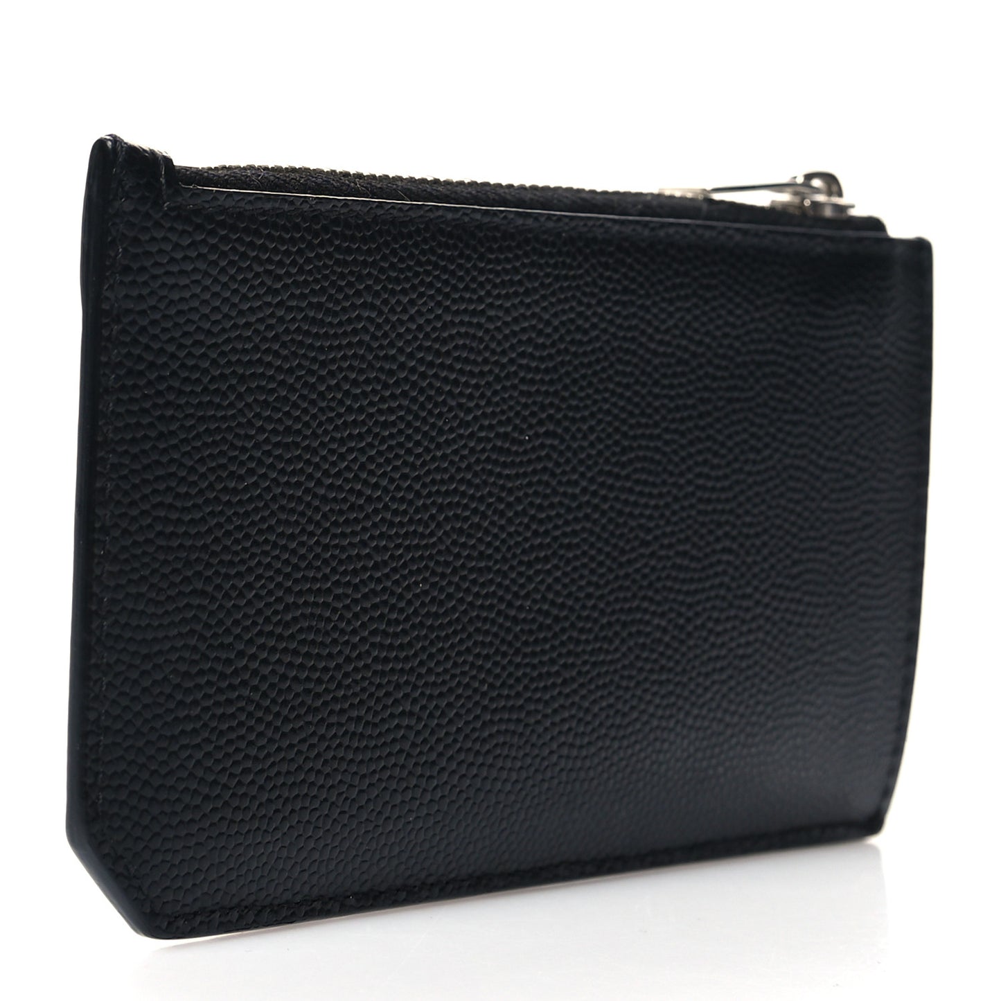 Grained Calfskin 5 Fragments Zip Pouch Card Holder Black
