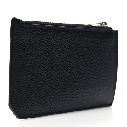 Saint Laurent Grained Calfskin 5 Fragments Zip Pouch Card Holder Black 3 of 8