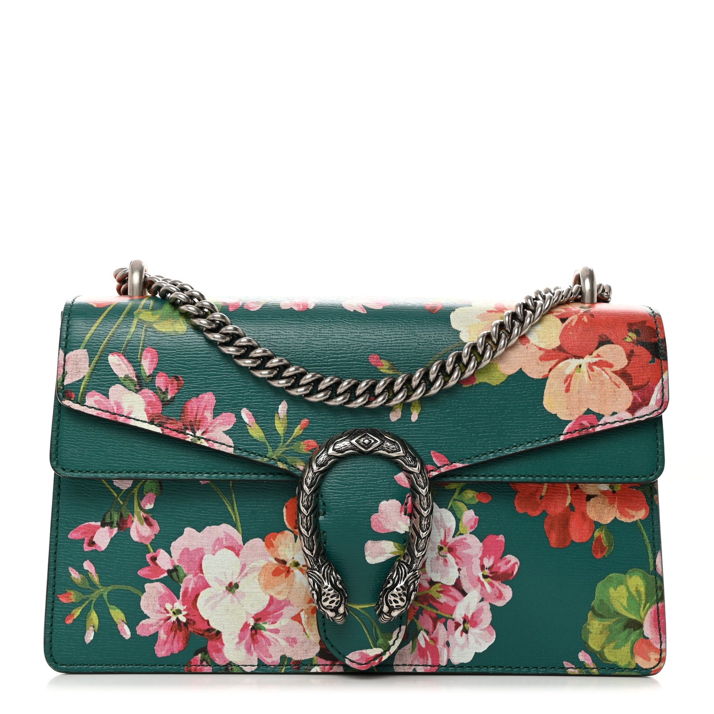 Calfskin Blooms Print Small Dionysus Shoulder Bag Bright Emerald Multicolor