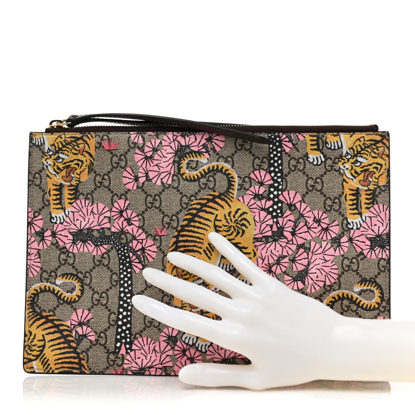 GG Supreme Monogram Bengal Zip Pouch Beige New Acero Crop Pink