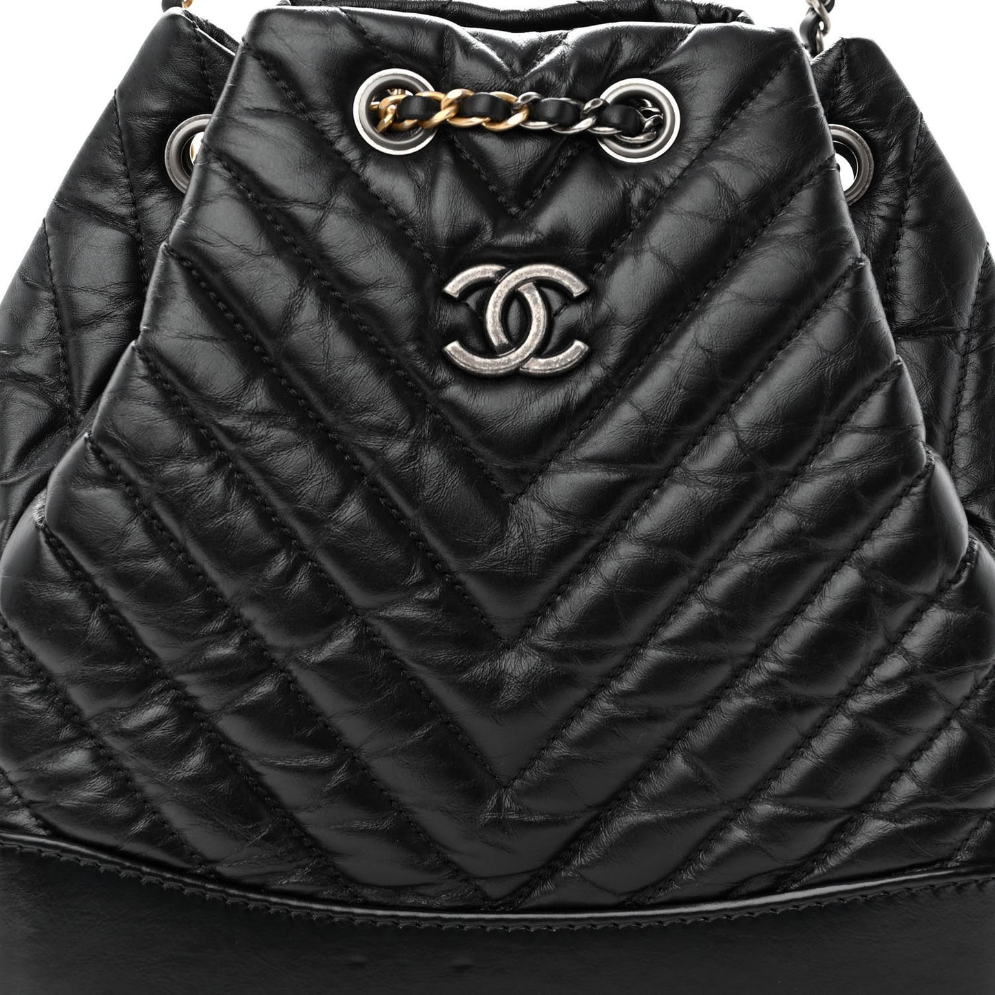 Aged Calfskin Chevron Quilted Small Gabrielle Backpack Black