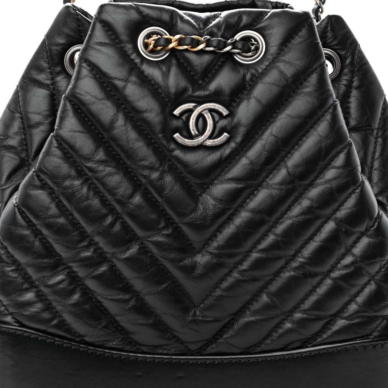 Chanel Aged Calfskin Chevron Quilted Small Gabrielle Backpack Black 8 of 10