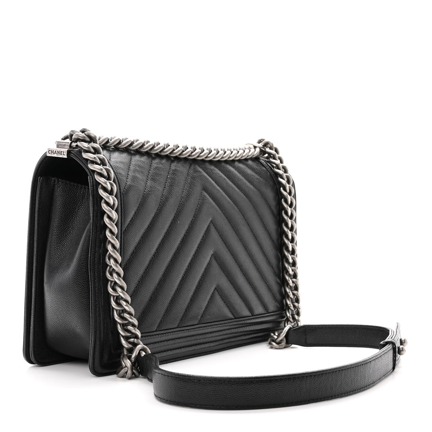 Caviar Chevron Quilted New Medium Boy Flap Black