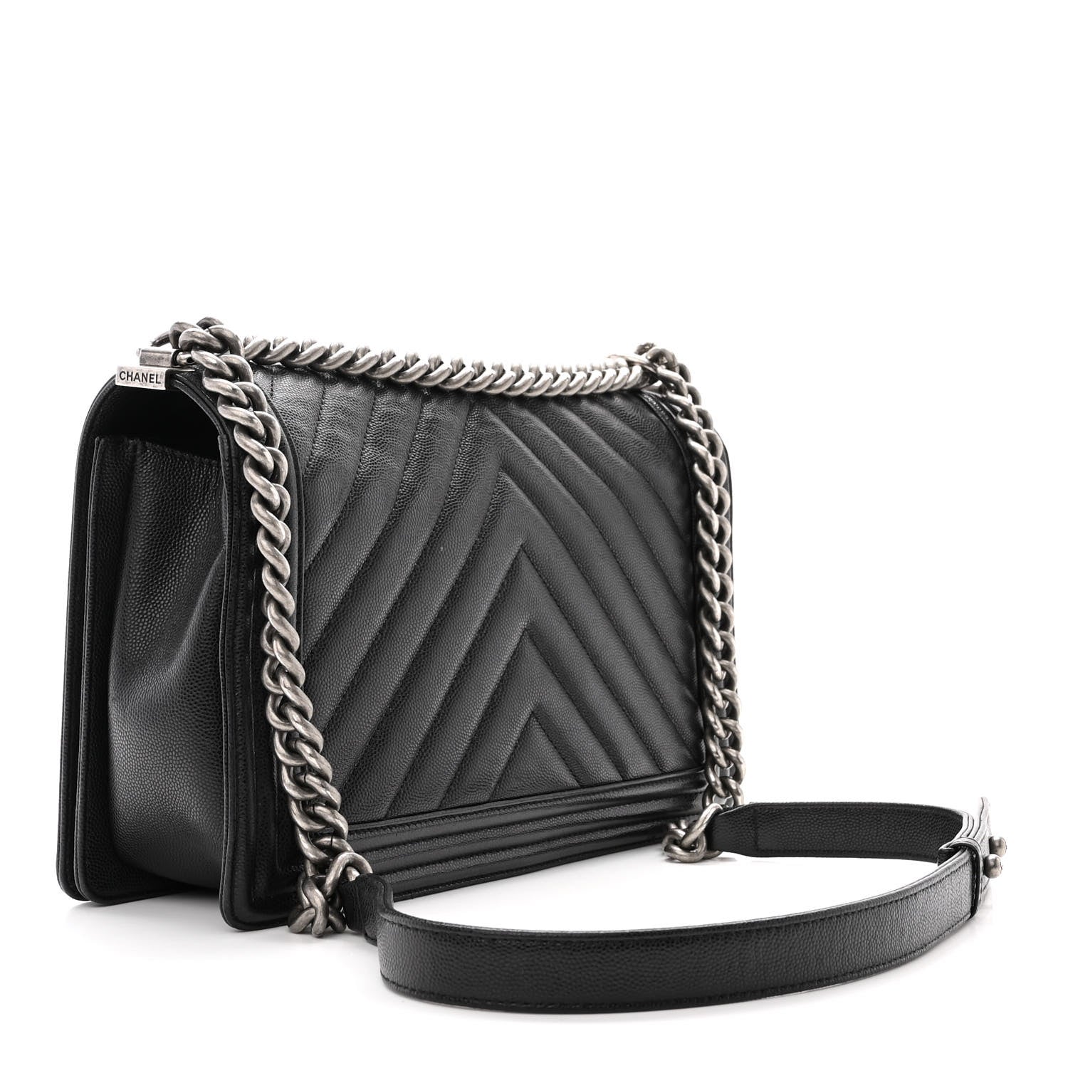 Chanel Caviar Chevron Quilted New Medium Boy Flap Black 3 of 14