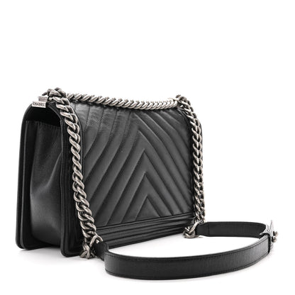 Chanel Caviar Chevron Quilted New Medium Boy Flap Black 3 of 14