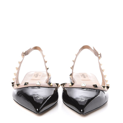 Valentino Garavani Patent Rockstud Slingback Flats 39 Black Poudre 2 of 9
