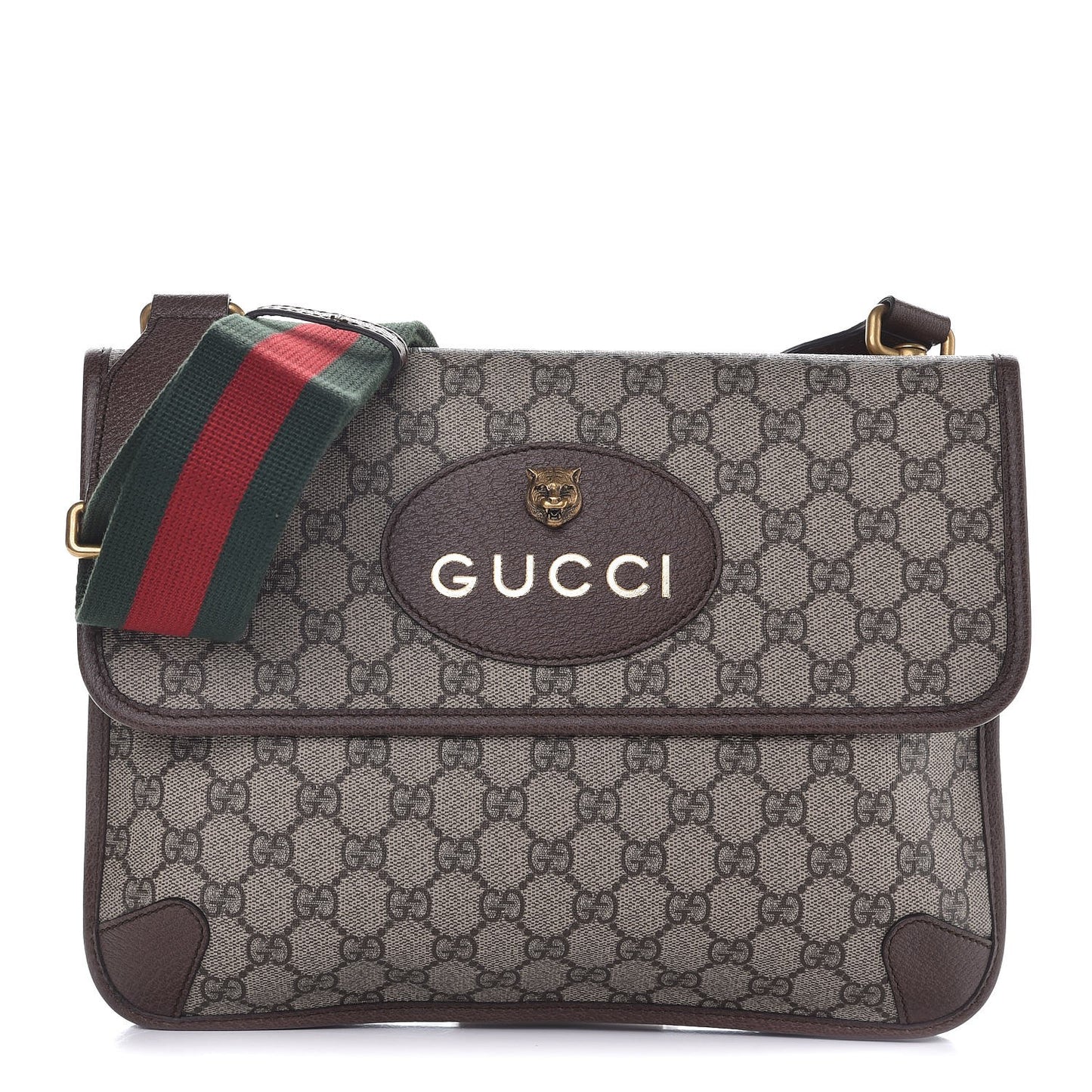GG Supreme Monogram Web Neo Vintage Double Flap Messenger Bag Beige New Acero