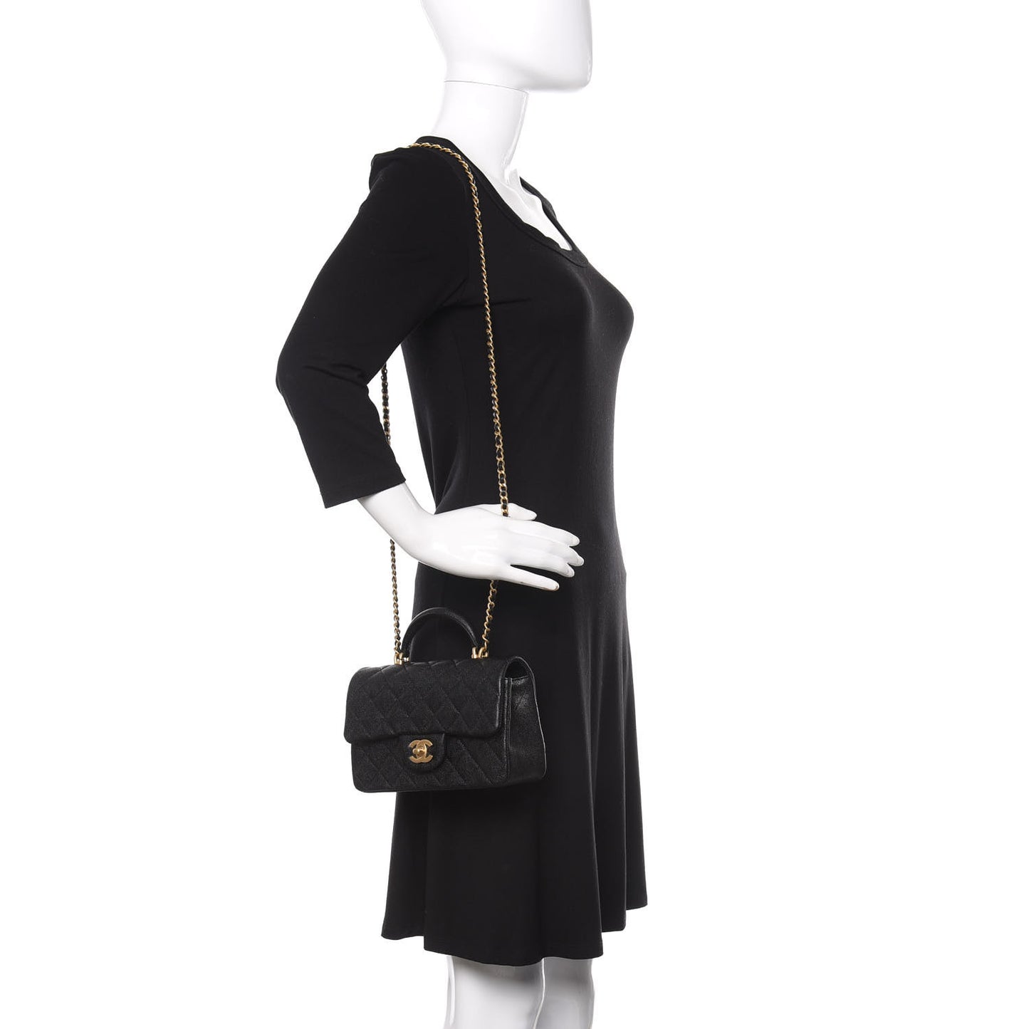 Caviar Quilted Mini Top Handle Rectangular Flap Black