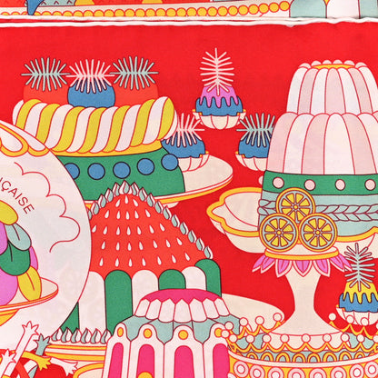 Hermes Silk La Patisserie Francaise Scarf 90 Rouge Vif Vert Multicolor 5 of 5