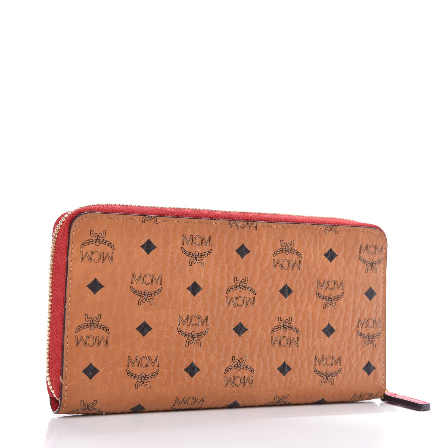 MCM Visetos Large Zip Around Wallet Cognac Red 3 of 8