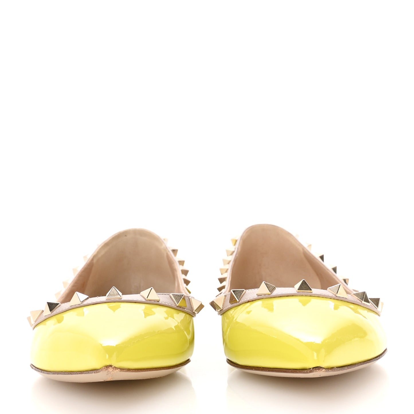 Patent Nappa Rockstud Ballerina Flats 38 Acid Yellow