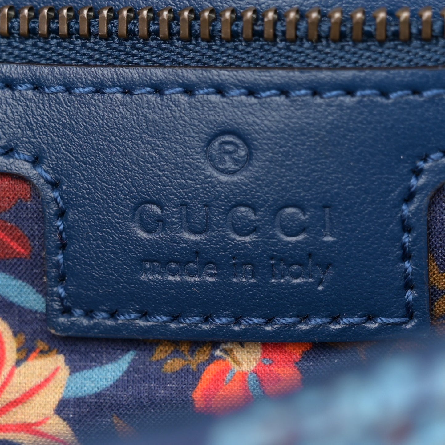 Cotton Calfskin Matelasse Floral Print Small GG Marmont Shoulder Bag Blue Red Deep Ocean Blue