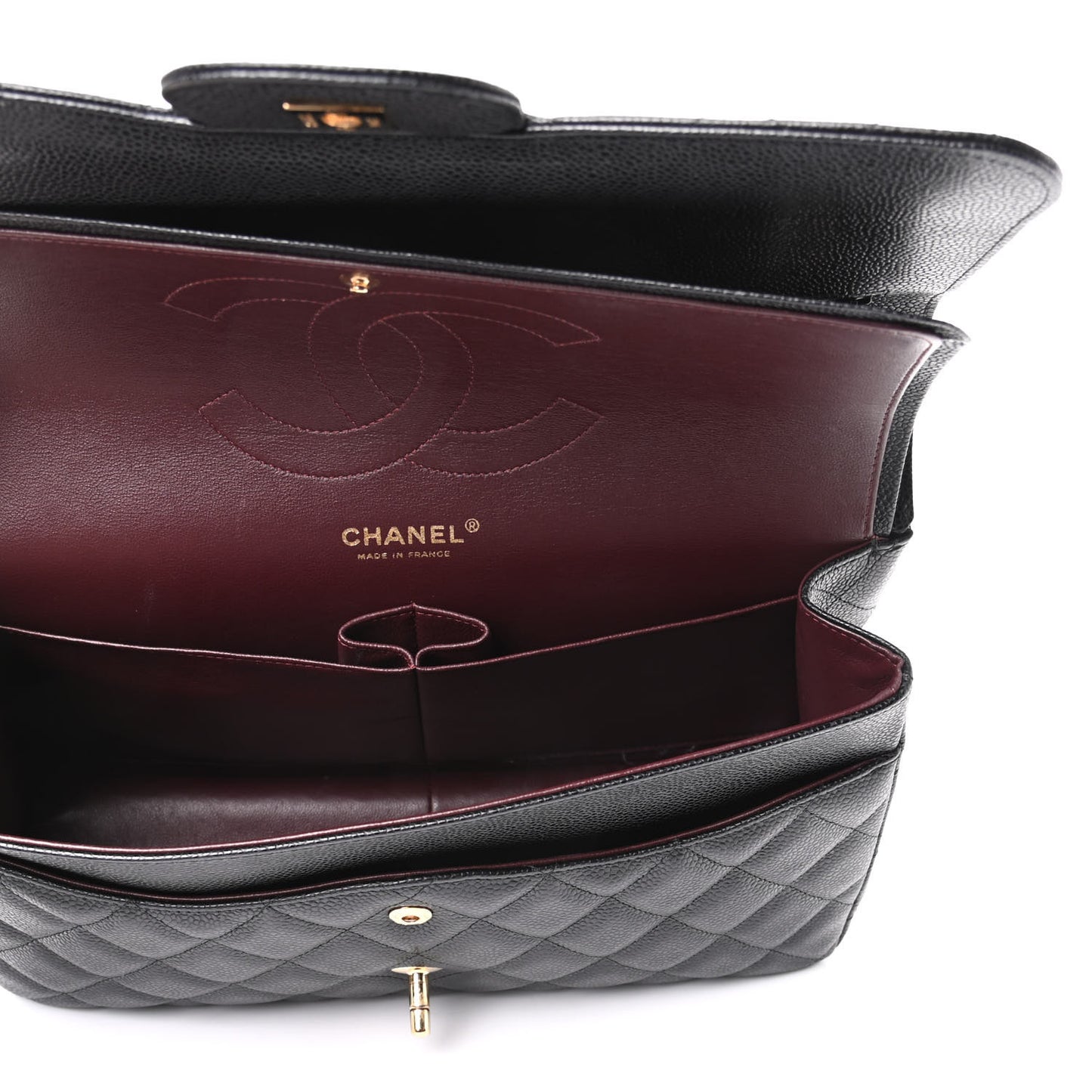 Caviar Quilted Jumbo Double Flap Black