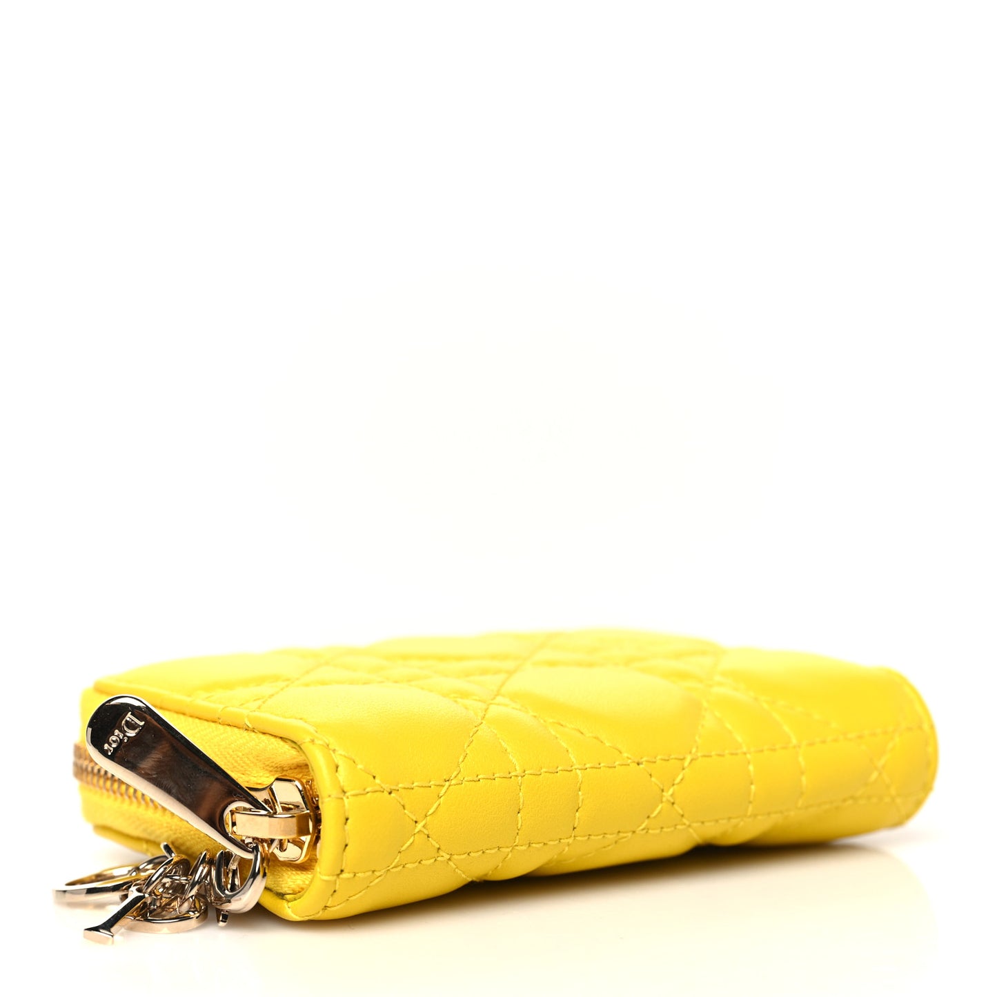 Lambskin Cannage Small Lady Dior Voyageur Coin Purse Yellow