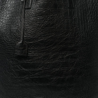 Saint Laurent Calfskin Crocodile Embossed Bold Shopper Tote Black 7 of 10