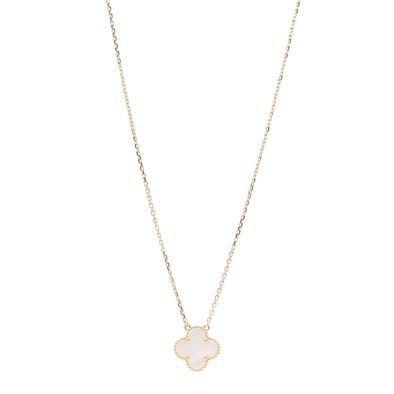 Van Cleef & Arpels 18K Yellow Gold Mother of Pearl Vintage Alhambra Pendant Necklace 1 of 6