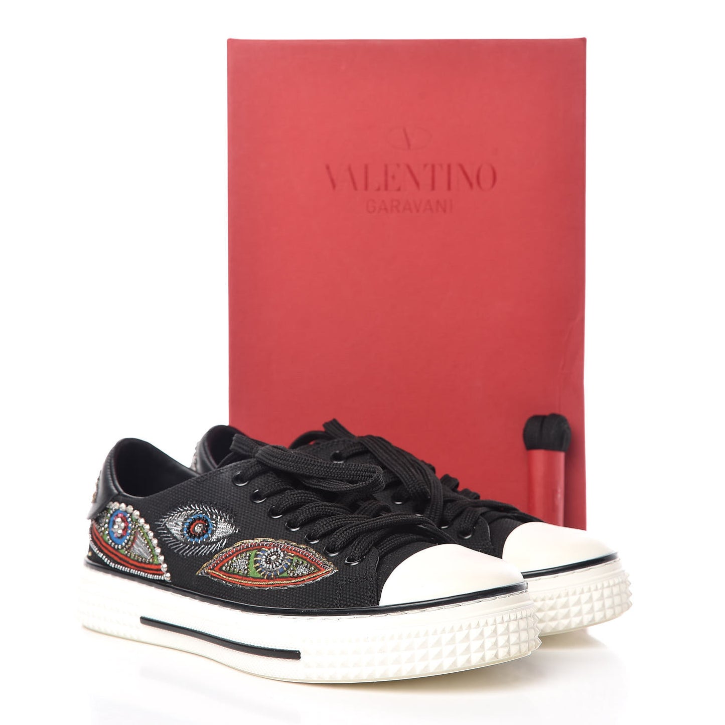 Canvas Applique Embroidered Low Top Sneakers 37 Black