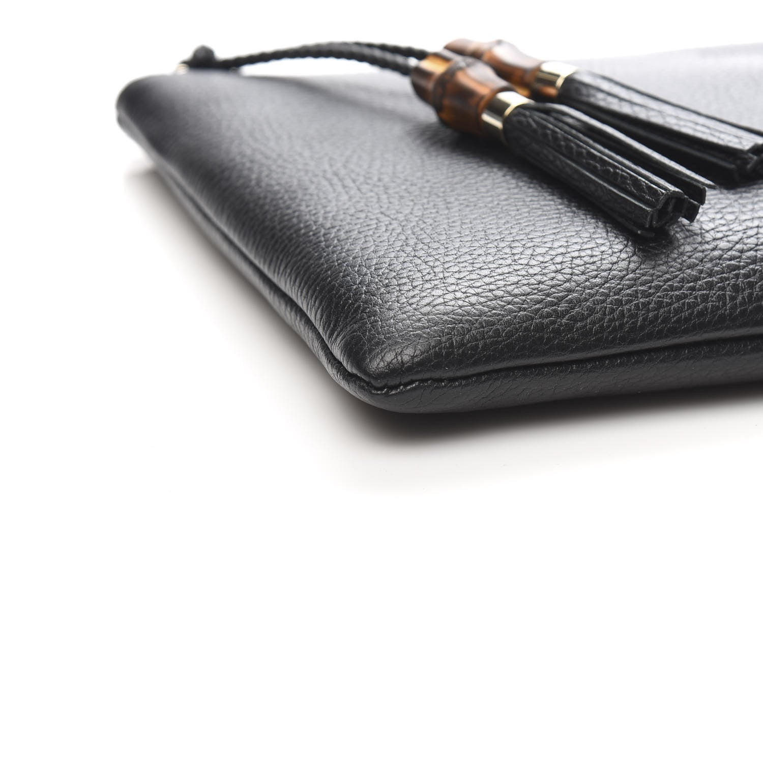 Gucci Pebbled Calfskin Large Bamboo Clutch Black 8 of 9