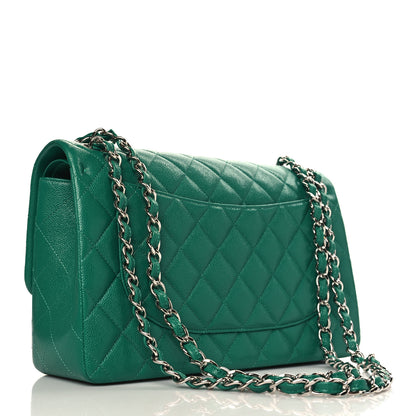 Chanel Caviar Quilted Jumbo Double Flap Green 3 of 10