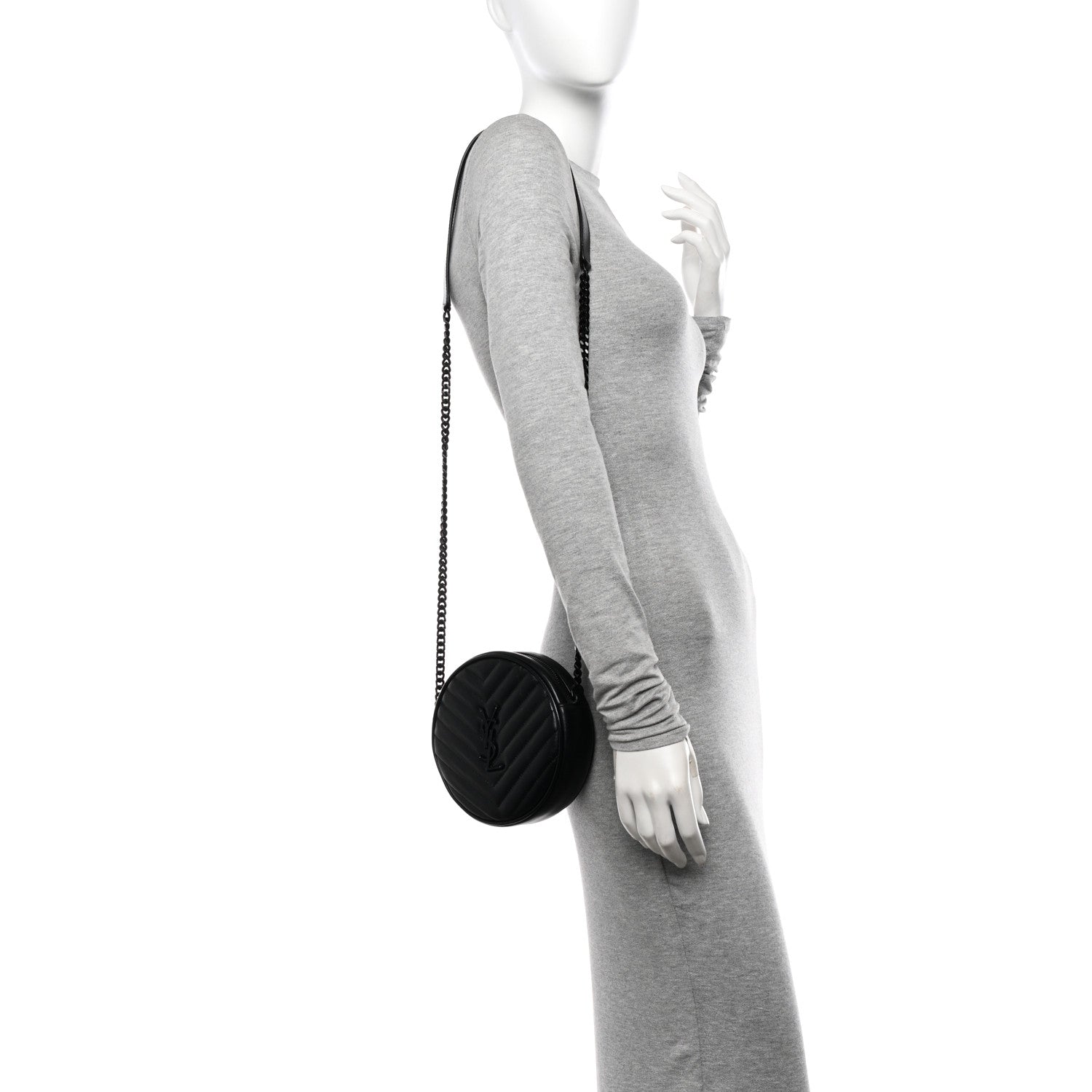 Saint Laurent Calfskin Matelasse Chevron Round Vinyle Camera Bag Black 2 of 12