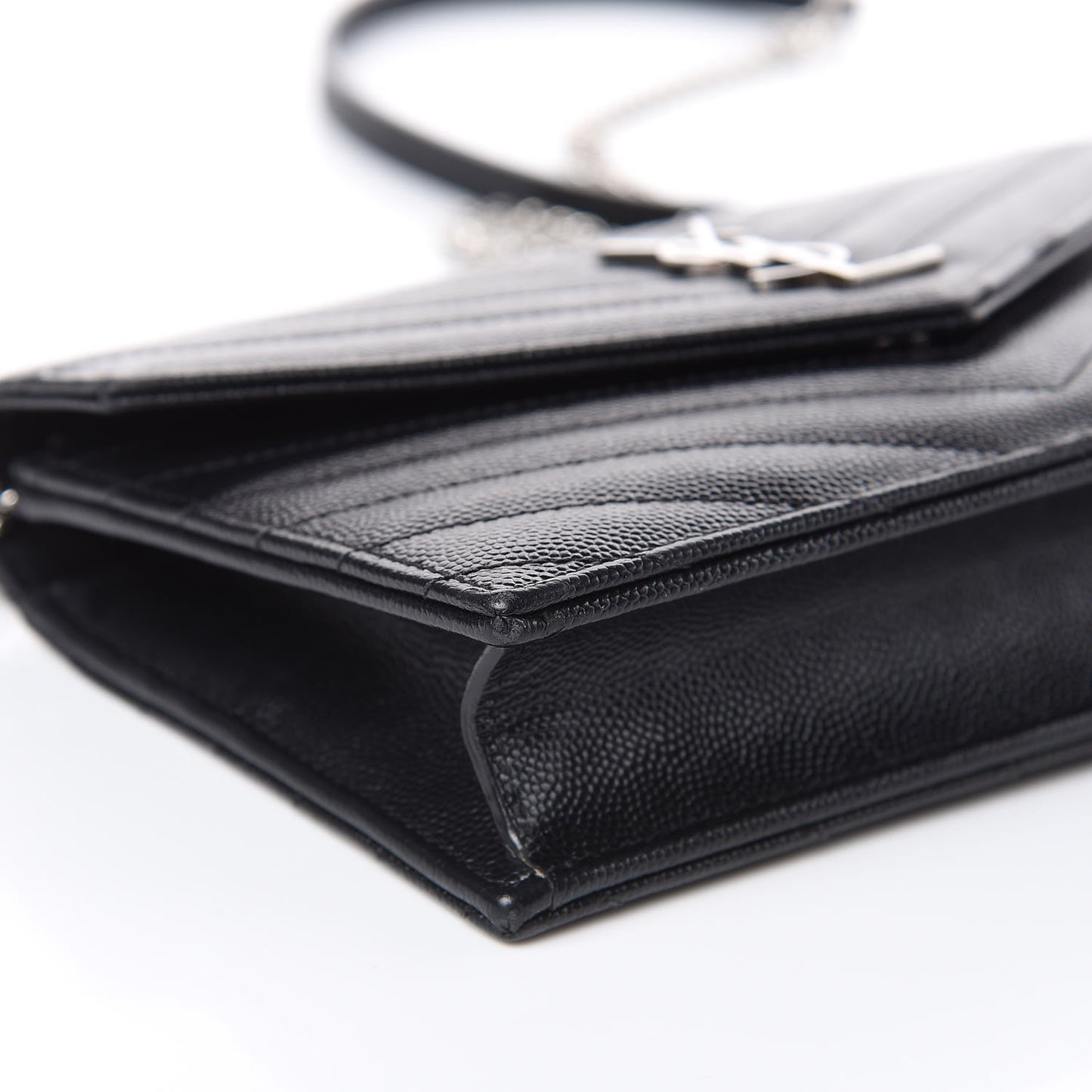 Grain De Poudre Matelasse Chevron Monogram Envelope Chain Wallet Black