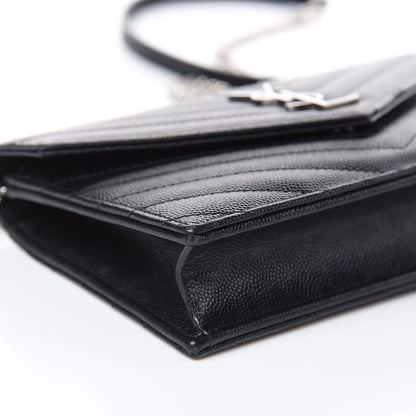 Saint Laurent Grain De Poudre Matelasse Chevron Monogram Envelope Chain Wallet Black 13 of 16