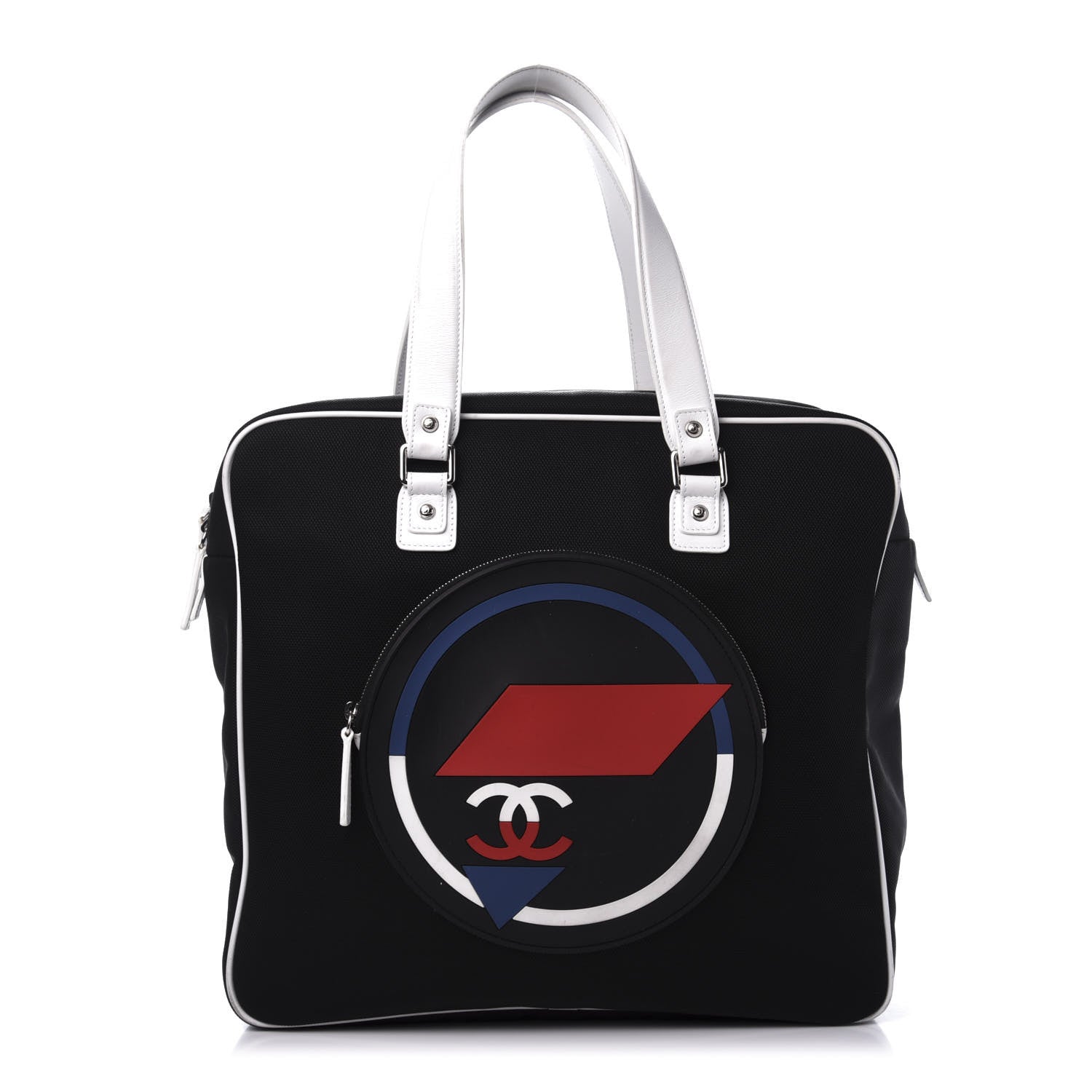 Chanel Canvas Rubber Airlines Large Zip Shopping Tote Black White Red 1 of 15