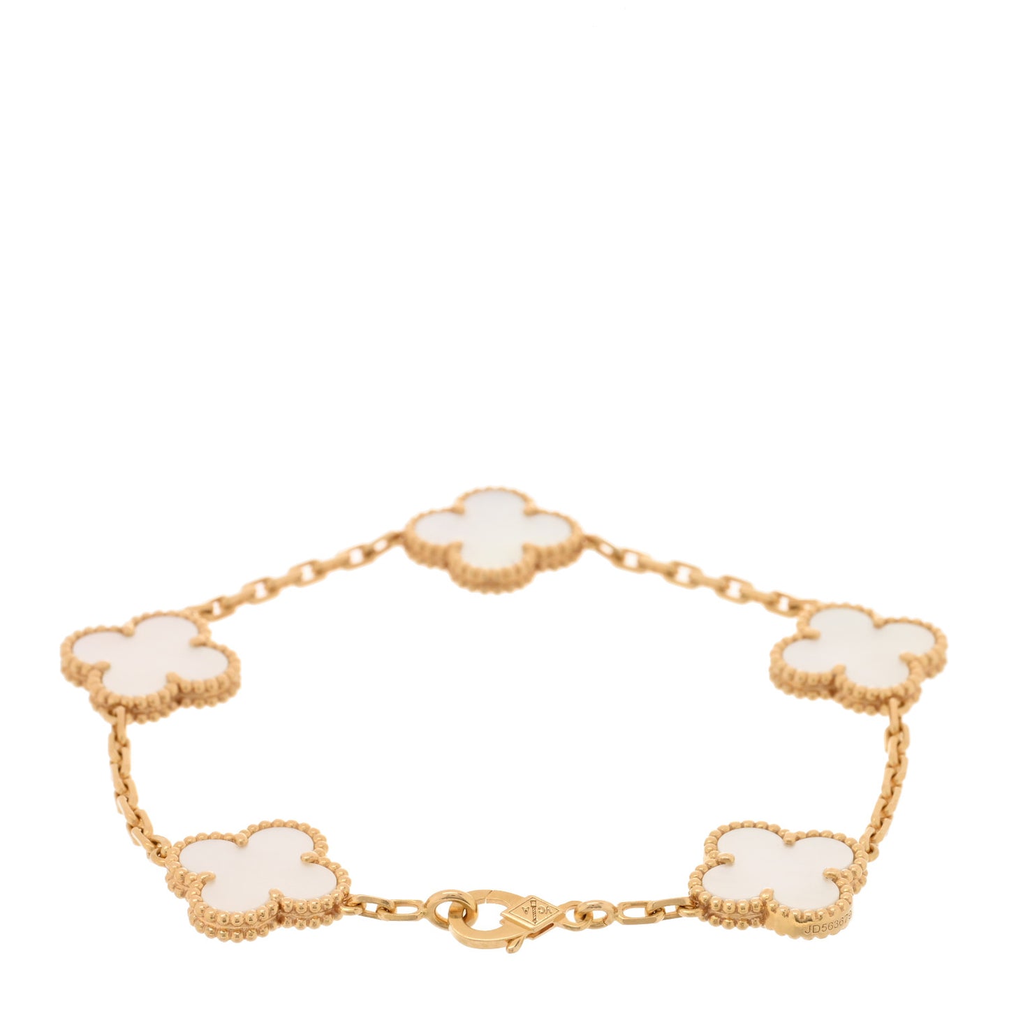 18K Yellow Gold Mother of Pearl 5 Motifs Vintage Alhambra Bracelet